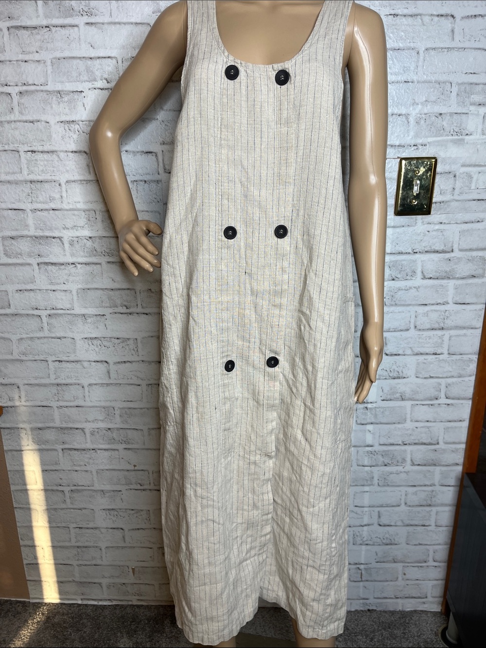 Flax linen stripe midi dress